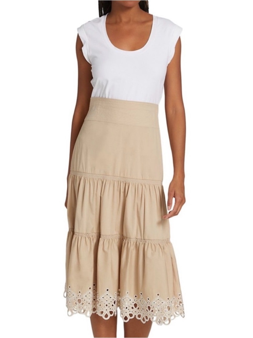 Veronica Beard Amaia Tiered Eyelet Midi Dress